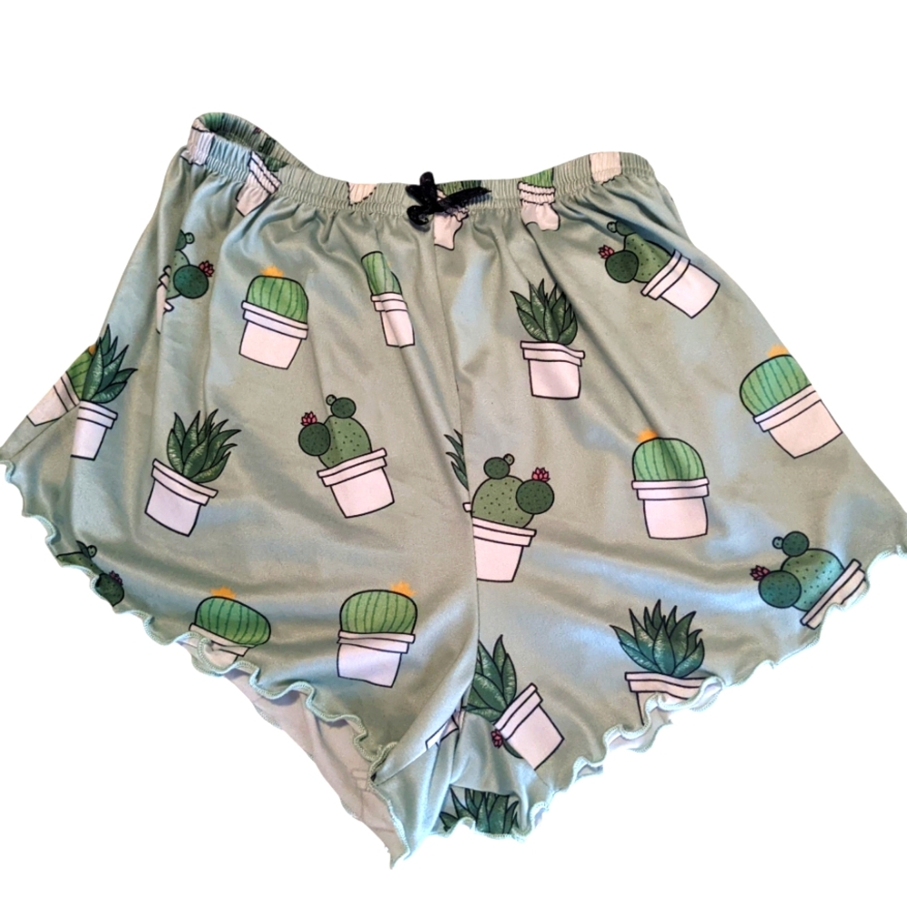 Cactus Sleep Lounge Shorts Pajama Green Succulents Plants